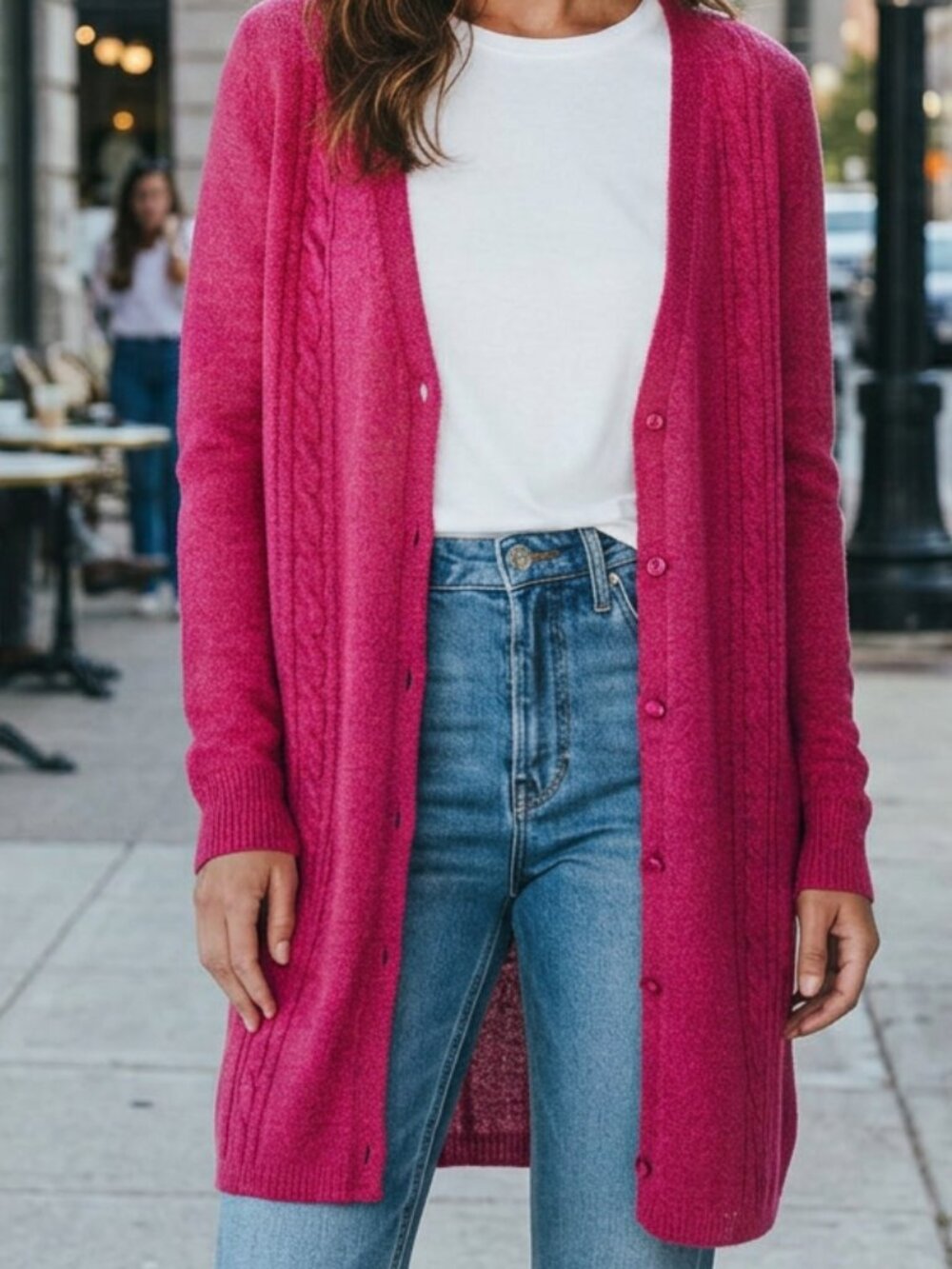 BCBG Maxazria Raspberry Wool/Mohair Cable Knit Cardigan Sweater